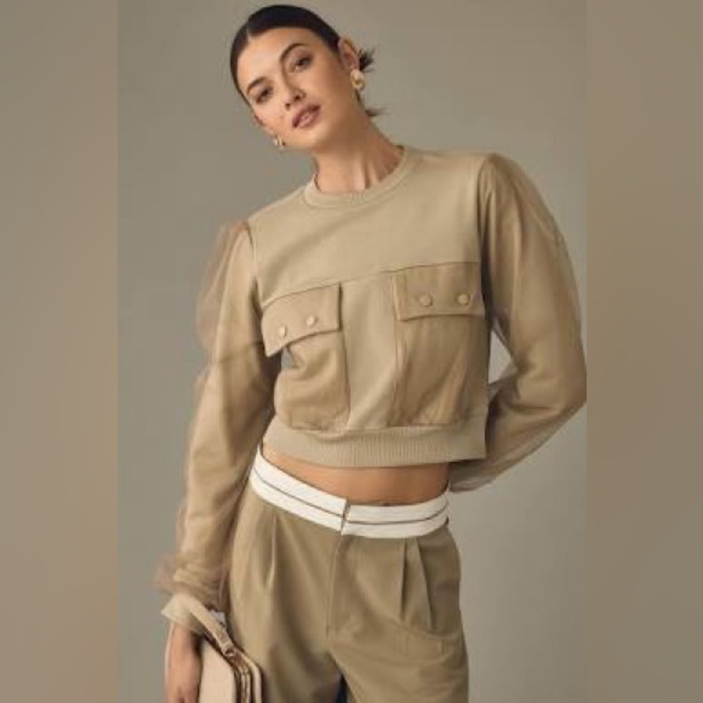 By Anthropology Utility Pocket Pullover in light olive green color size M